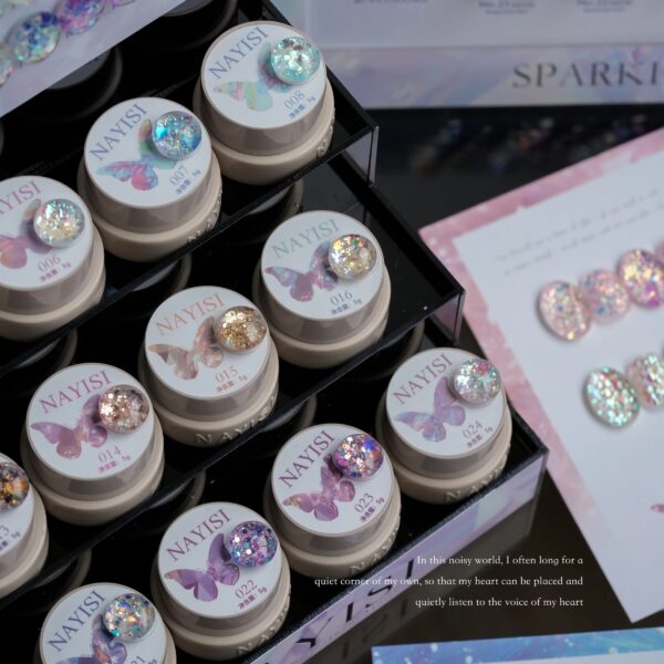 24 colors + new butterfly diamond glue nail salon sequins flash nail polish