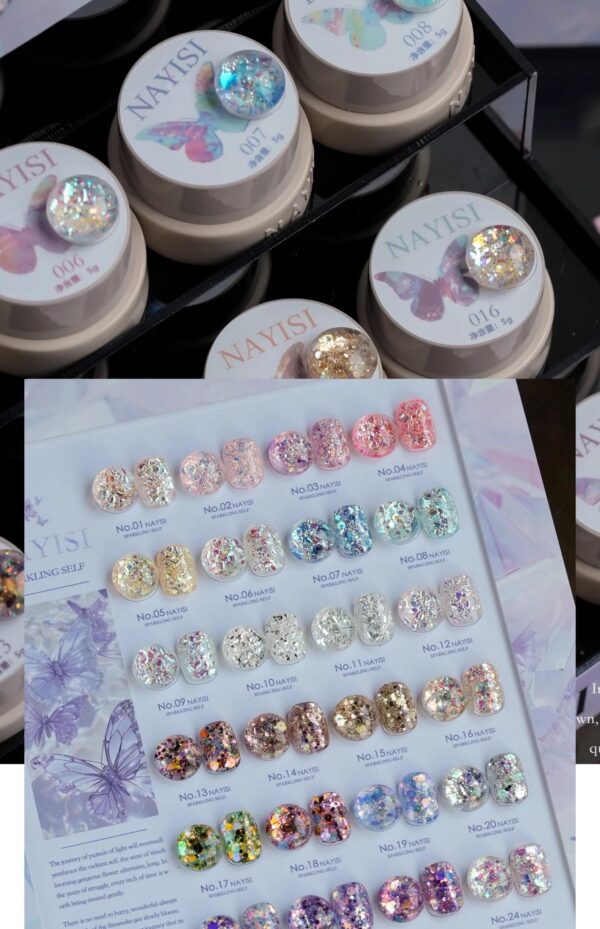 24 colors + new butterfly diamond glue nail salon sequins flash nail polish