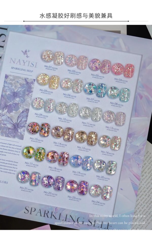 24 colors + new butterfly diamond glue nail salon sequins flash nail polish