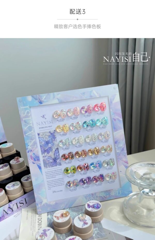 24 colors + new butterfly diamond glue nail salon sequins flash nail polish