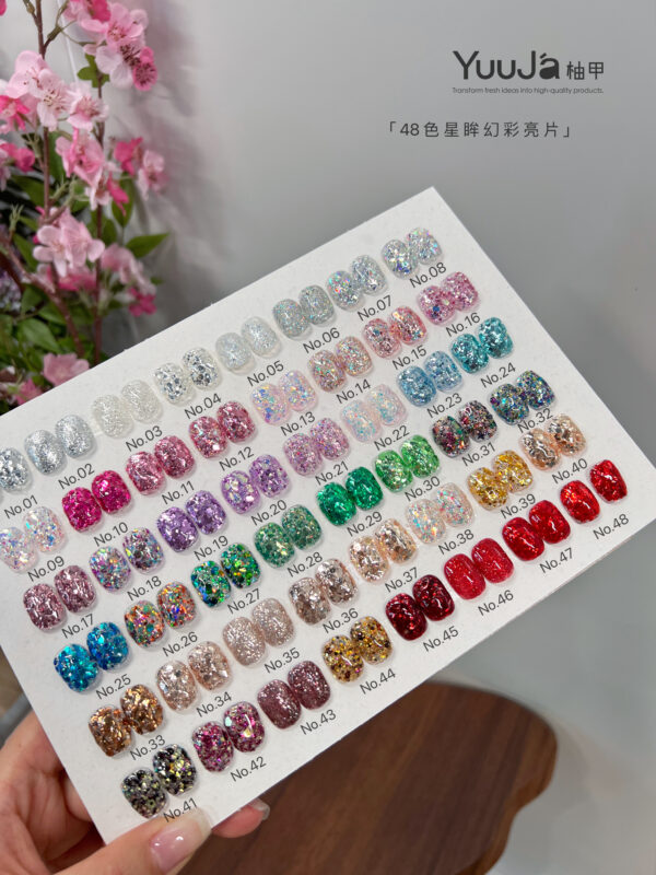 48-color Starry Eyes Illusion Sequin Bottle Set + Swatches