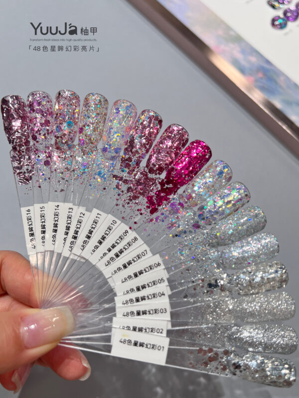 48-color Starry Eyes Illusion Sequin Bottle Set + Swatches