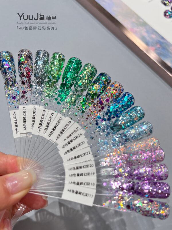 48-color Starry Eyes Illusion Sequin Bottle Set + Swatches